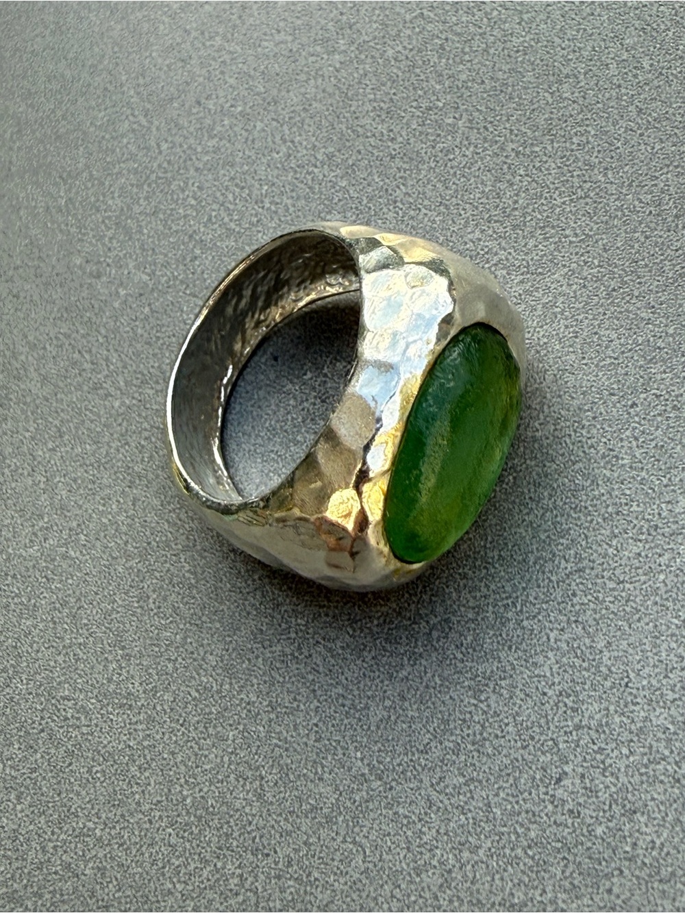 Sterling Silver Statement Ring 925 | Green Glass | Size 9-10 | Artisan Handmade - Picture 9 of 13